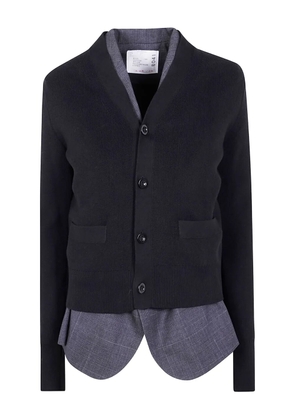 sacai ribbed wool cardigan - Black
