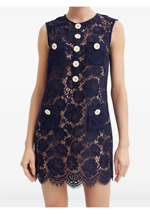 Self-Portrait flower-button lace mini dress - Blue