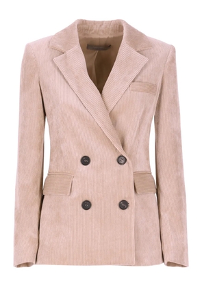 D.Exterior corduroy double-breasted blazer - Neutrals