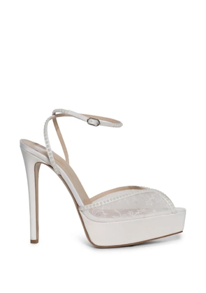 Andrea Wazen Katy lace beaded platform sandals - White