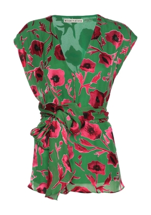 alice + olivia poppy-print wrap top - Green
