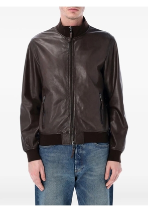 Sword zip-fastening leather jacket - Brown