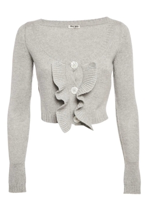 Miu Miu Pre-Owned ruffled ribbed-knit cardigan - Grey