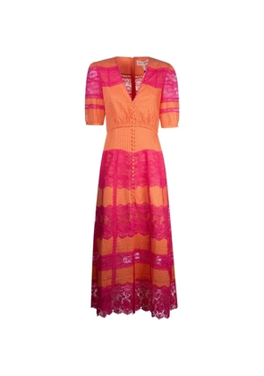 Saloni Lea lace V-neck maxi dress - Orange