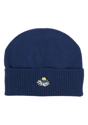MSGM logo-patch knitted beanie - Blue