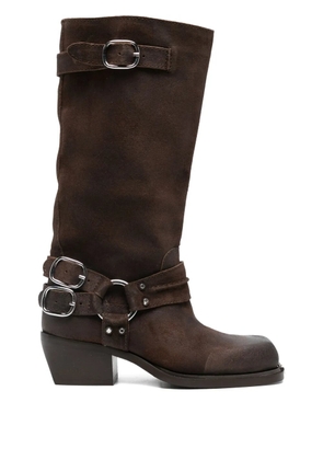 SANDRO buckle-strap studded boots - Brown