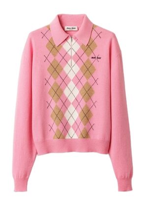Miu Miu argyle intarsia-knit half-zip sweater - Pink