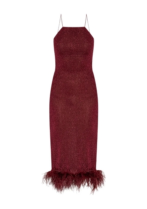 Oséree feather-trimmed sparkle midi dress - Red
