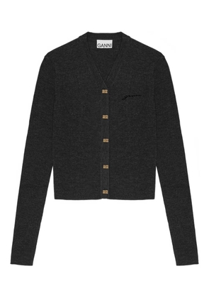 GANNI logo-embroidered cardigan - Black