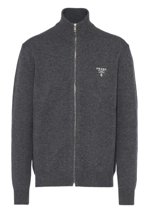 Prada logo-embroidered zip-up sweatshirt - Grey