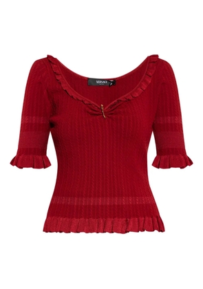 Versace frill-trimmed ribbed top - Red