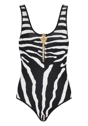 Balmain zebra-print zip-up bodysuit - Black