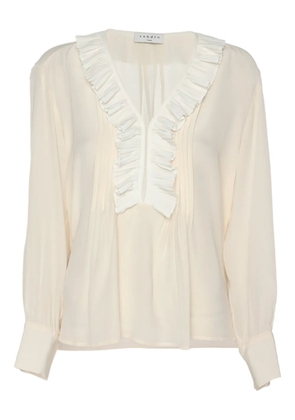 SANDRO ruffle crepe shirt - Neutrals