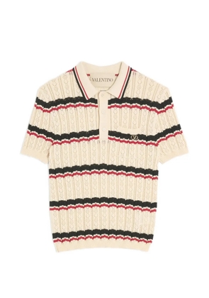Valentino Garavani ribbed cotton polo shirt with VLogo - Neutrals