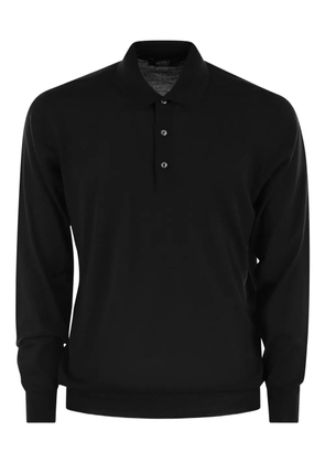 Fedeli three-button long-sleeve polo shirt - Black