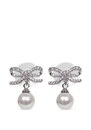 Self-Portrait bow crystal earrings - Silver