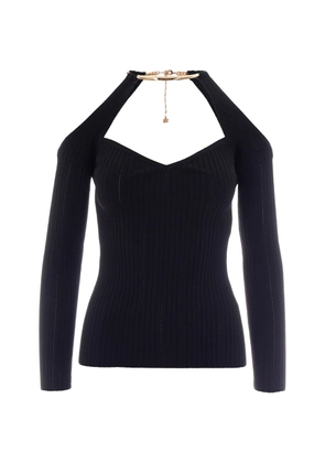 Elisabetta Franchi chain-detail ribbed-knit blouse - Black