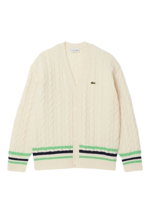 Lacoste cable-knit stripe-detail cardigan - White