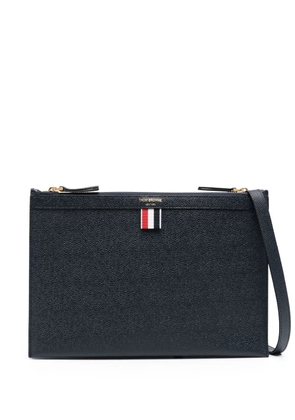 Thom Browne logo-print leather cross body bag - Blue