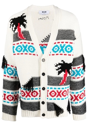 MSGM patterned intarsia-knit cardigan - White
