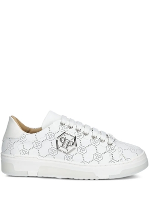 Philipp Plein logo-plaque perforated sneakers - White