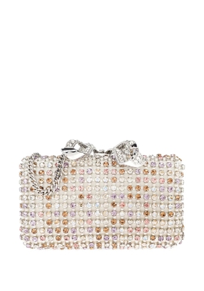 Self-Portrait crystal-embellished bow-detail clutch - White