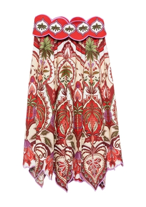 FARM Rio scalloped printed midi skirt - Red