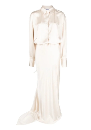 The Attico long-sleeve satin gown - Neutrals