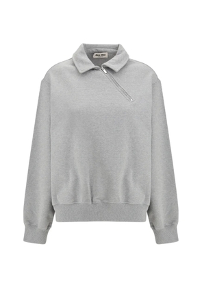 Miu Miu oblique-zip logo sweatshirt - Grey