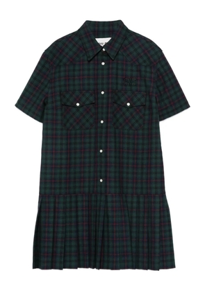 Miu Miu pleated plaid shirt mini dress - Green