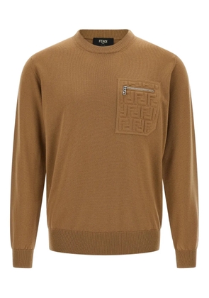 FENDI embossed-pocket wool sweater - Neutrals