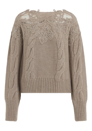 Ermanno Scervino lace-insert cable-knit sweater - Brown
