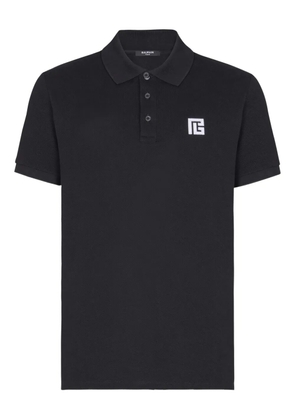 Balmain logo-embroidered polo shirt - Black