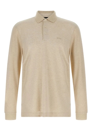 BOSS embroidery-logo long-sleeve polo shirt - Neutrals