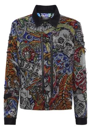 Philipp Plein crystal-embellished denim jacket - Grey
