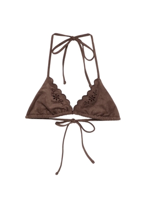 Frankies Bikinis floral-appliqué scalloped bikini top - Brown