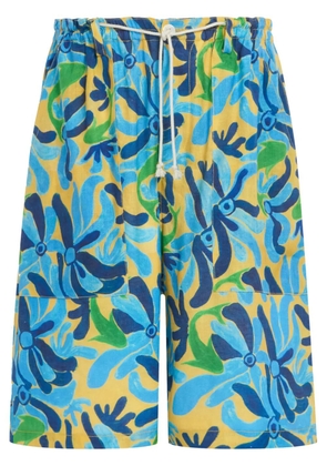Marni graphic-print drop-crotch shorts - Blue