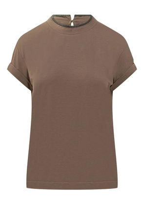 Brunello Cucinelli embellished-neckline T-shirt - Brown
