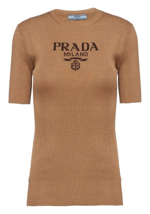 Prada logo-intarsia silk top - Brown