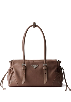 Prada leather logo tote bag - Brown