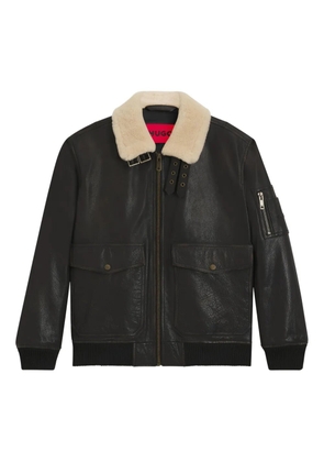 HUGO shearling-collar leather jacket - Black