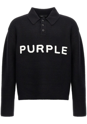 Purple Brand logo-lettering knitted polo - Black