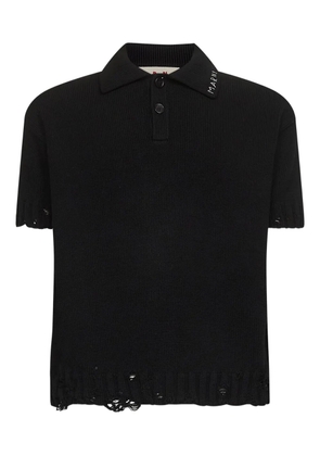 Marni ribbed-collar frayed-edge polo shirt - Black