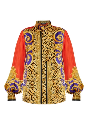 Versace baroque-print puff-sleeve top - Yellow