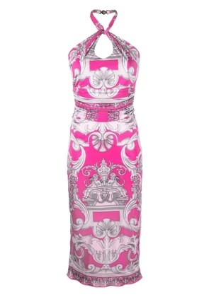 Versace Barocco-print cut-out midi dress - Pink