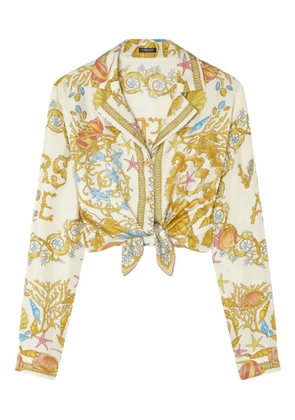 Versace Underwater Barocco knotted cropped shirt - Neutrals