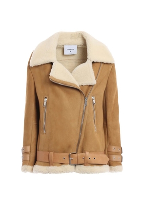 DONDUP shearling belted leather jacket - Brown