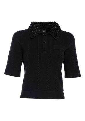 PINKO beaded-collar cable-knit knitted polo top - Black