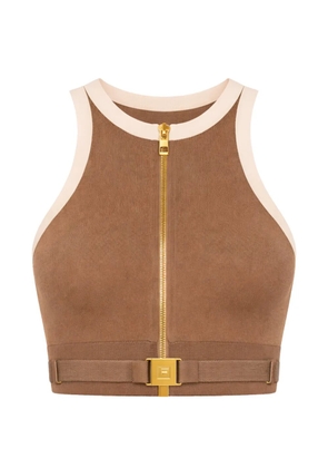 Elisabetta Franchi zip-up crop top - Brown