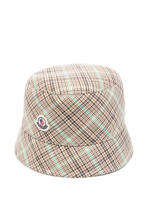 Moncler plaid logo patch hat - Neutrals